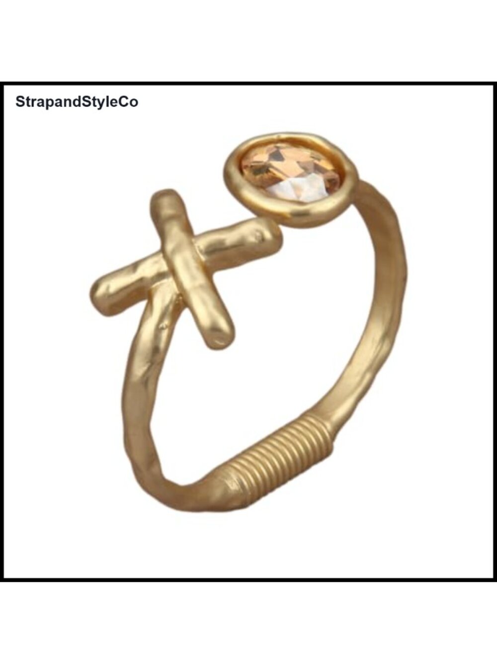 Hammered Gold Plated Open Cuff Bangle Bracelet with Crystal